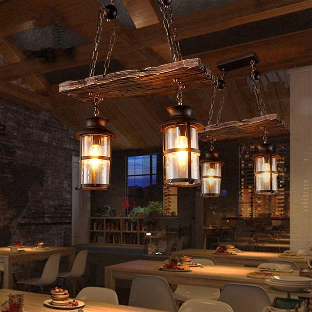 E27 Industrieller Retro Pendelleuchte Massivem Holz Esstisch Lamp Antike Getriebeleuchten Wohnzimmer Kronleuchter Höhenverstellbare Schlafzimmer Hängelampe Bar Dekoration Deckenleuchten (3 Flamme)