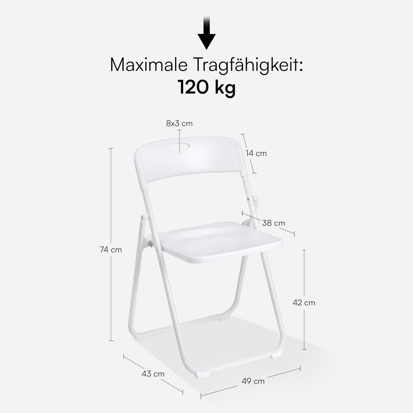 Baroni Home Klappstuhl mit PVC- und Stahlgestell, platzsparender zusammenklappbarer Sitz mit Füßen und Griff, Outdoor-Stuhl, Küche, Wohnzimmer, Reisen, 74x43x49 cm, 8 Stücke, Weiß