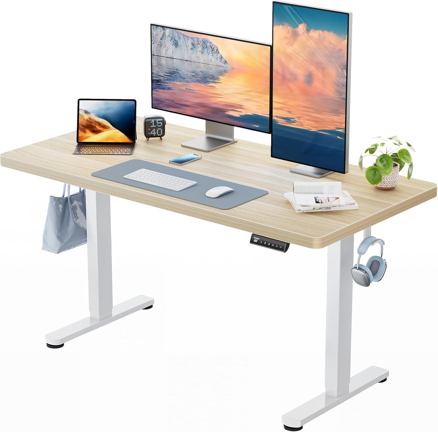 HUANUO Höhenverstellbarer Schreibtisch 160x80cm,25MM Ganze Tischplatte mit Bürstenloser Motor,Ergonomischer Steh-Sitz Tisch Stehpult,Einfache Montage Elektrischer Stehschreibtisch für Homeoffice