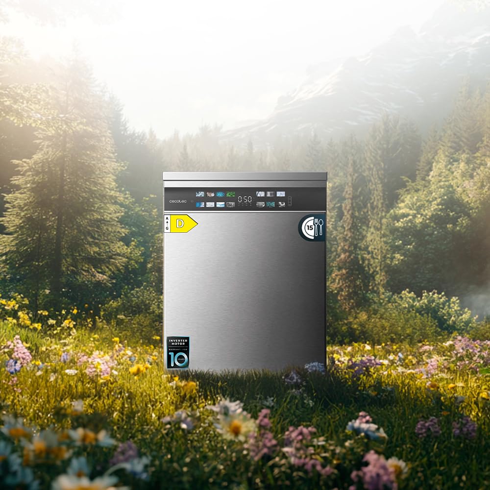 Cecotec Geschirrspüler 60 cm - Freistehend Bolero Aguazero 6210 Dark D. 15 Bestecke, energieeffizient, XXL Fullcolor Display, drittes Fach, 14 Programme, Dual Zone Wash, verstellbares Fach, Dunkel