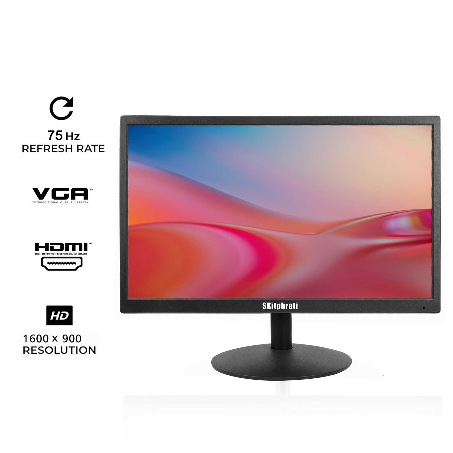 SKitphrati 20 Zoll Business Computer Monitor 1600x900 PC Monitor mit HDMI und VGA, 75 Hz, 250 nits, 16:9, Neigbar, VESA 75x75, PC Bildschirm, Schwarz