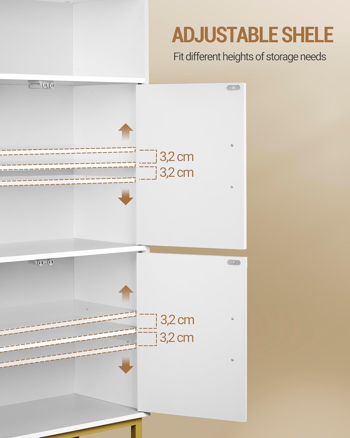 Hzuaneri SC45613G Bathroom Cabinet, Kitchen Cabinet, Storage Cabinet, 4 Doors and 1 Open Area, Adjustable Shelf, Bathroom, Living Room, Study, 30 x 60 x 120 cm, White