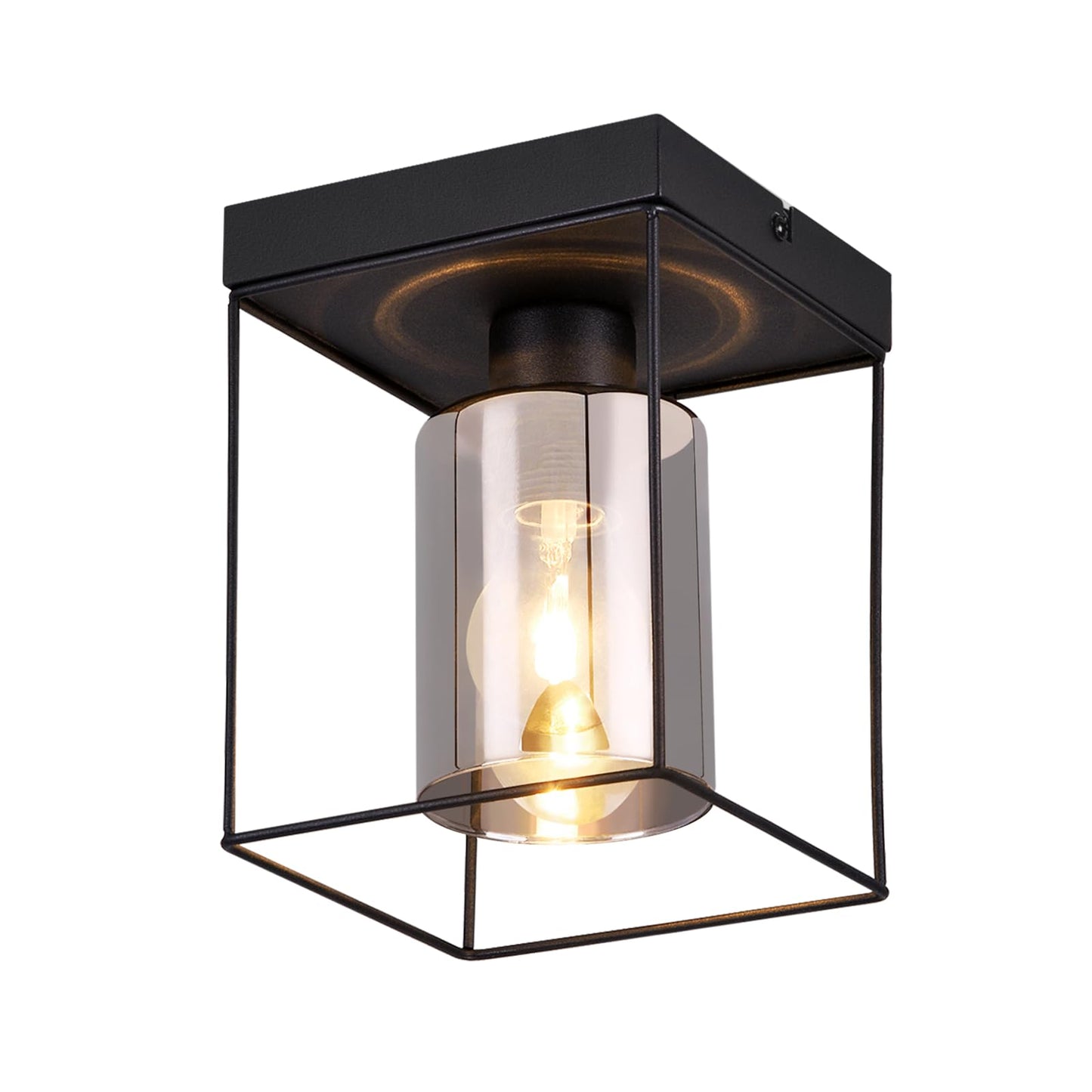 CBJKTX Ceiling Light Living Room Ceiling Light Glass - 4 Bulbs E27 Vintage Black Dining Room Lamp Industrial Style Metal Ceiling Retro Living Room Lamp for Bedroom Dining Room Kitchen (Light Bulb Not
