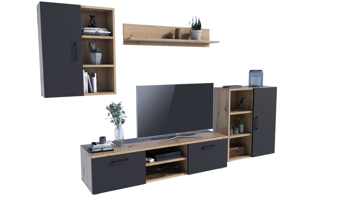 MATKAM Dedal Living Room Wall Unit Modern Living Room Cabinet with TV Table Complete Furniture (White)