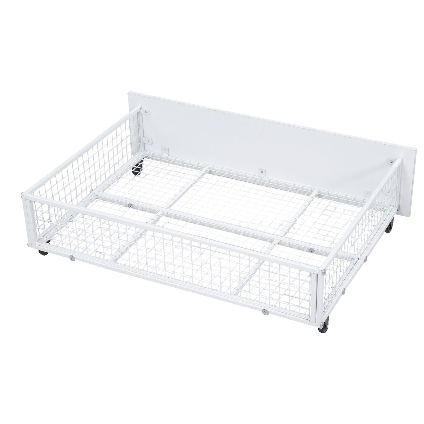 Merax Hausbett 90x200 cm mit 2 Schubladen, für 2 Kinder Doppelbett, Vielseitiges Holz Baumhausbett für Mädchen & Jungen, Stabil Spielbett Gitterbett mit Rausfallschutz und Lattenrost, Weiß