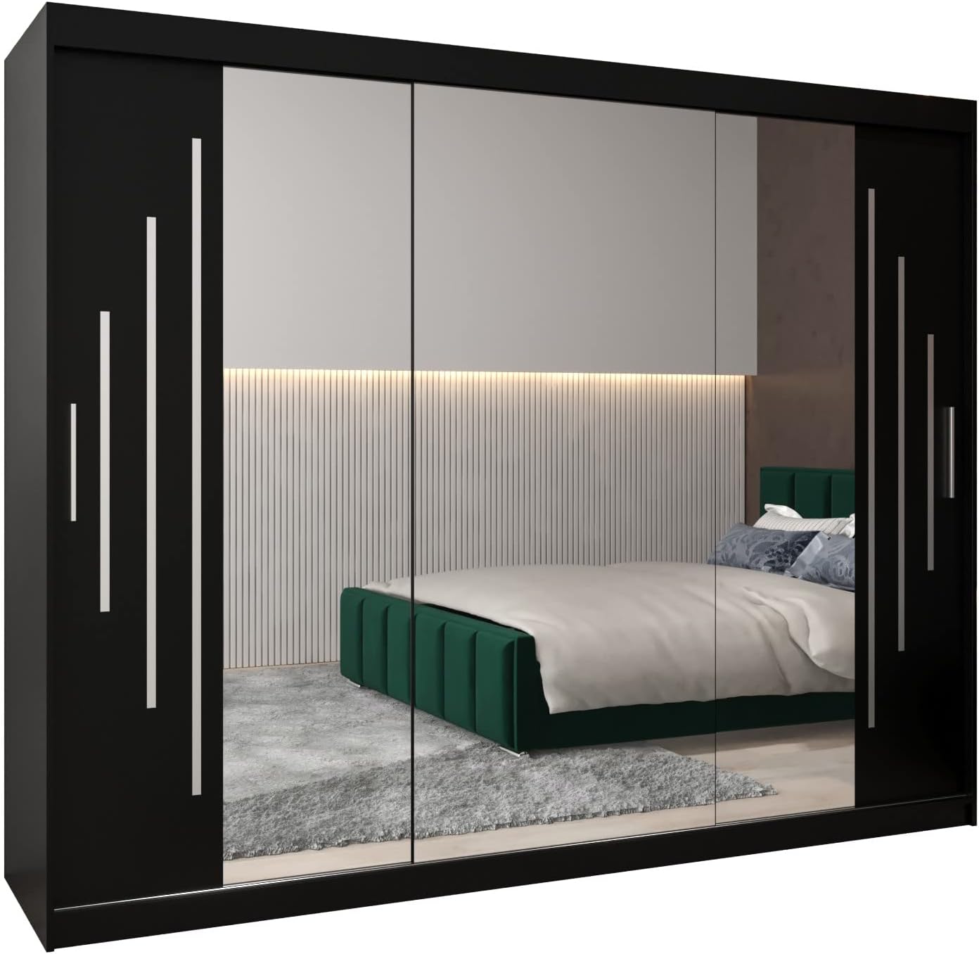 MEBLE KRYSPOL Kleiderschrank mit Spiegel York 2 - Garderobenschrank - Schrank Schlafzimmer - Mehrzweckschrank Zwei Schiebetüren - Regalen - Flur Möbel - Kleiderstange Schrank - Allzweckschrank