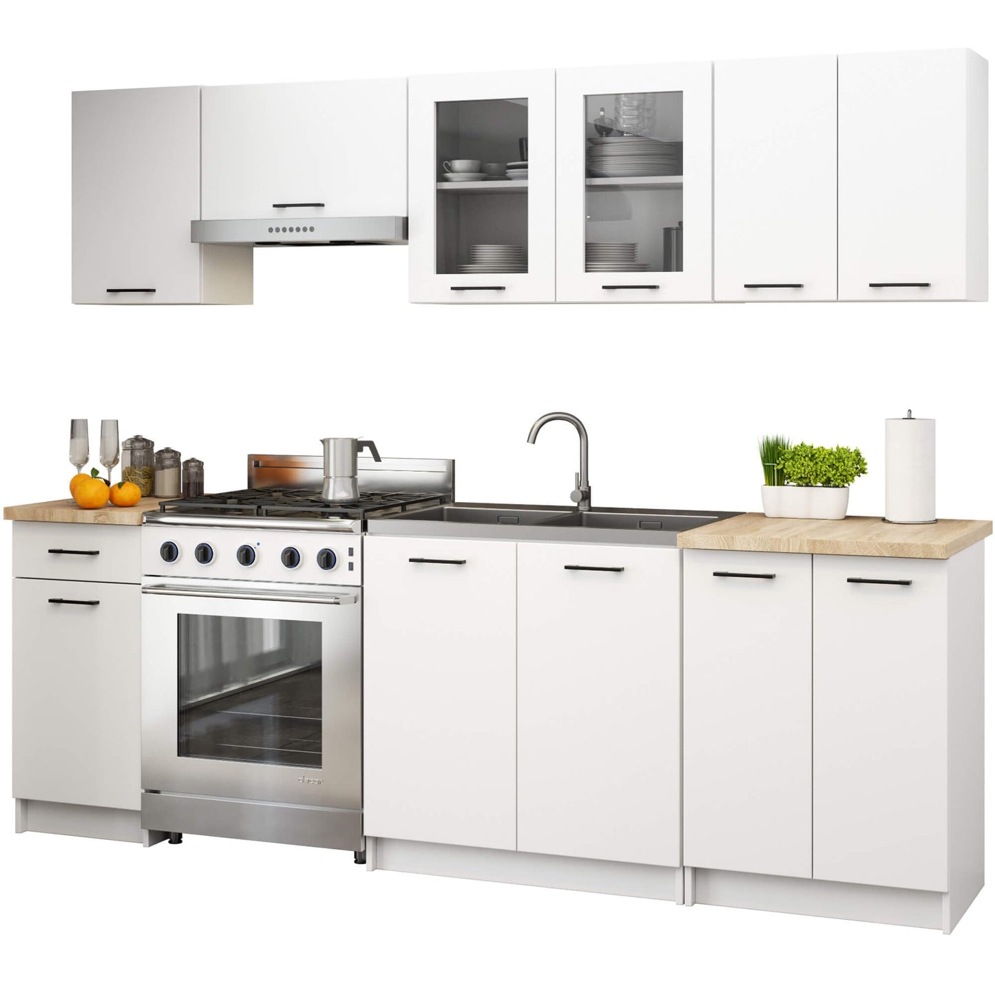 AKORD Küchenmöbel-Set OLIWIA 2.4m Modulares 240 cm 11 Türen 1 Schublade, Küche Komplett, Kitchen Cabinet Set, Küchenschränke, Standschränke, B240xH203xT46 cm, Beton & Beton