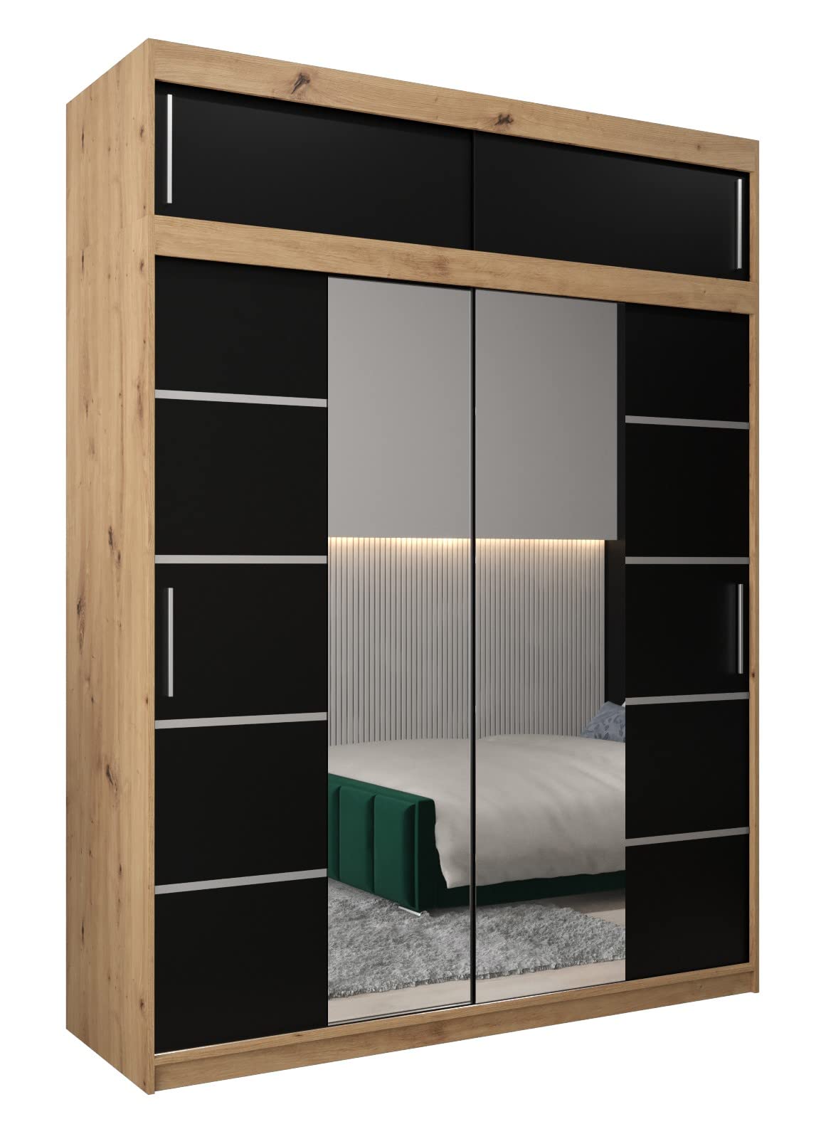 MEBLE KRYSPOL Verona 4 250 Bedroom Wardrobe Sliding Doors Cabinet with Mirror Wardrobe with Mirror Sliding Door Wardrobe Sliding Doors - 250 x 240 x 62 cm - Sonoma with Extension