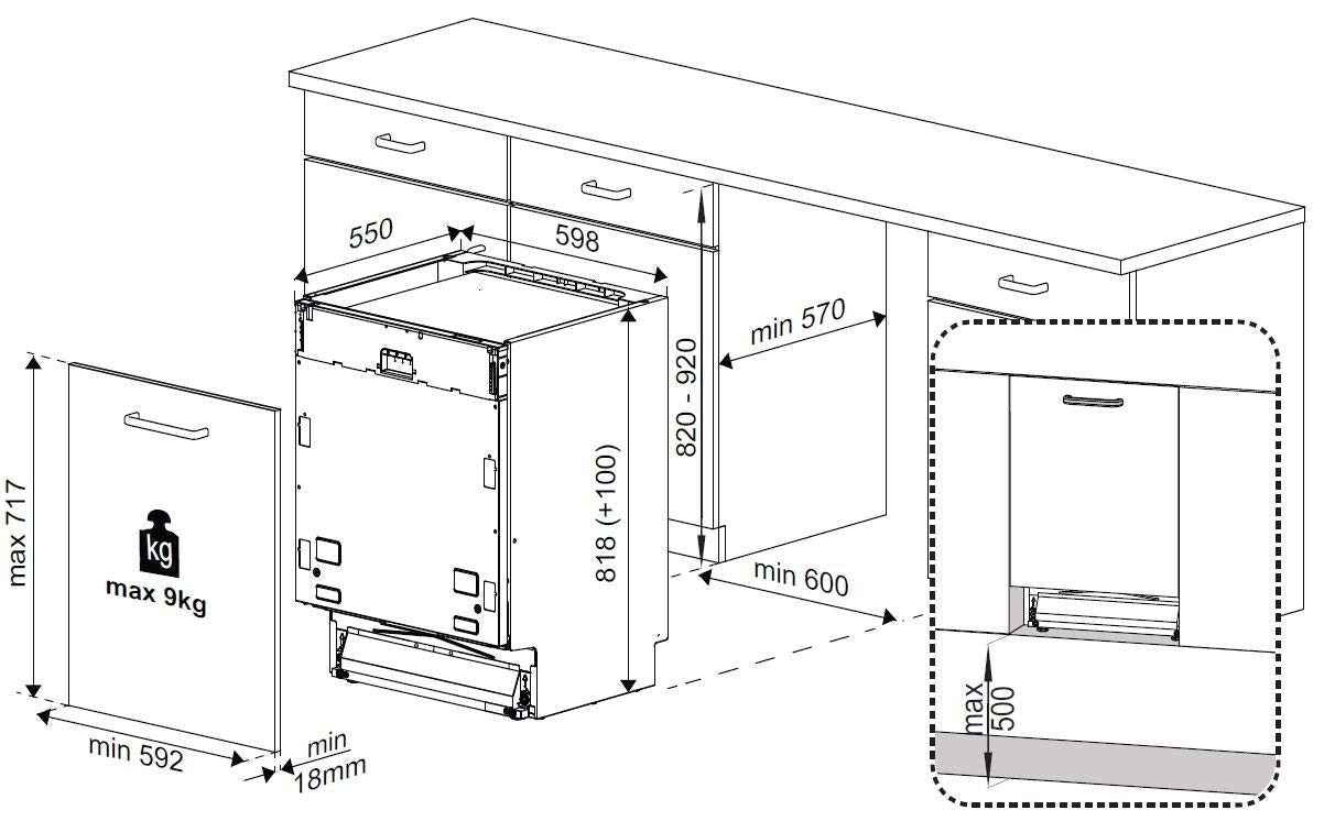Beko BDIN16420 Fully Integrated Dishwasher / Sliding Cutlery Basket / Detergent Compartment with Sliding Lock / Self-Adjusting Door Spring / 14 place settings