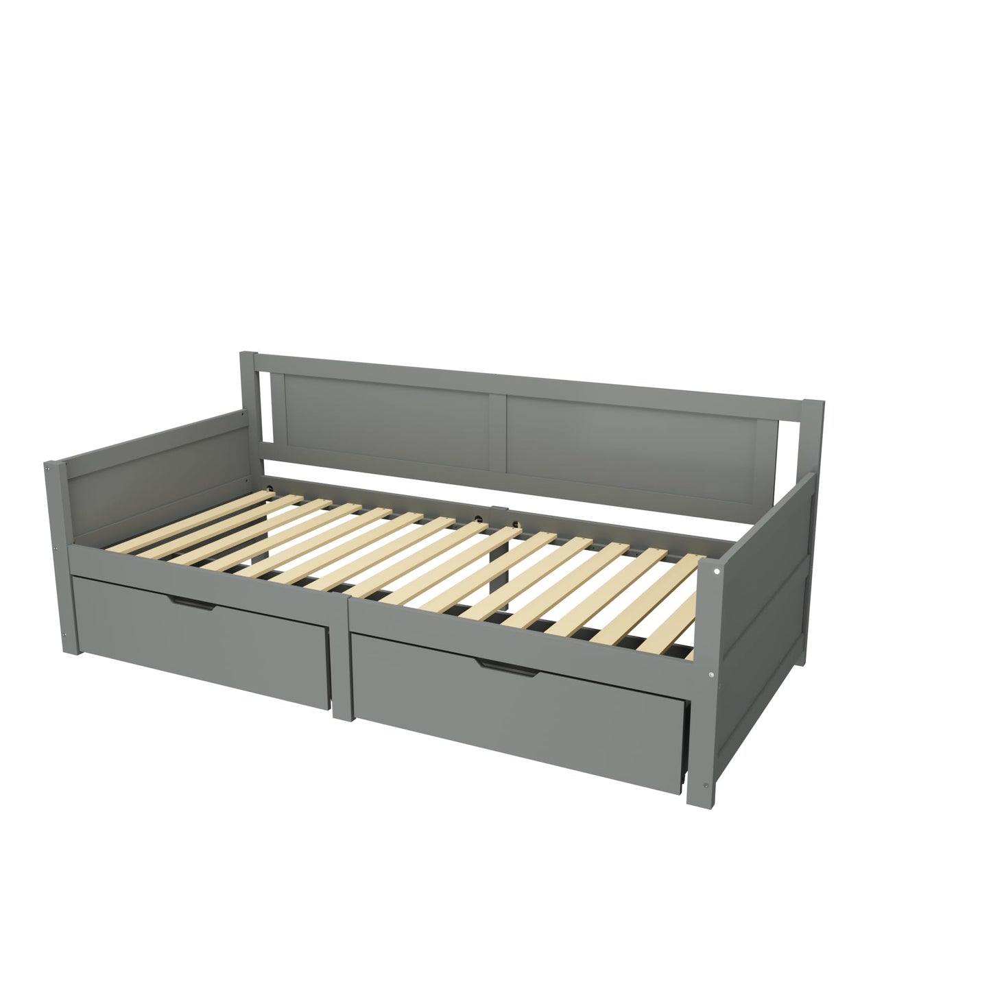 Children's Bed 90 x 200 cm, Wooden Bed with Drawers and Board, Headboard with Bookshelf and Fall Protection, Bed with Slatted Frame and Storage Space, Teenager's Bed, Functional Bed, Wooden Bed Frame,