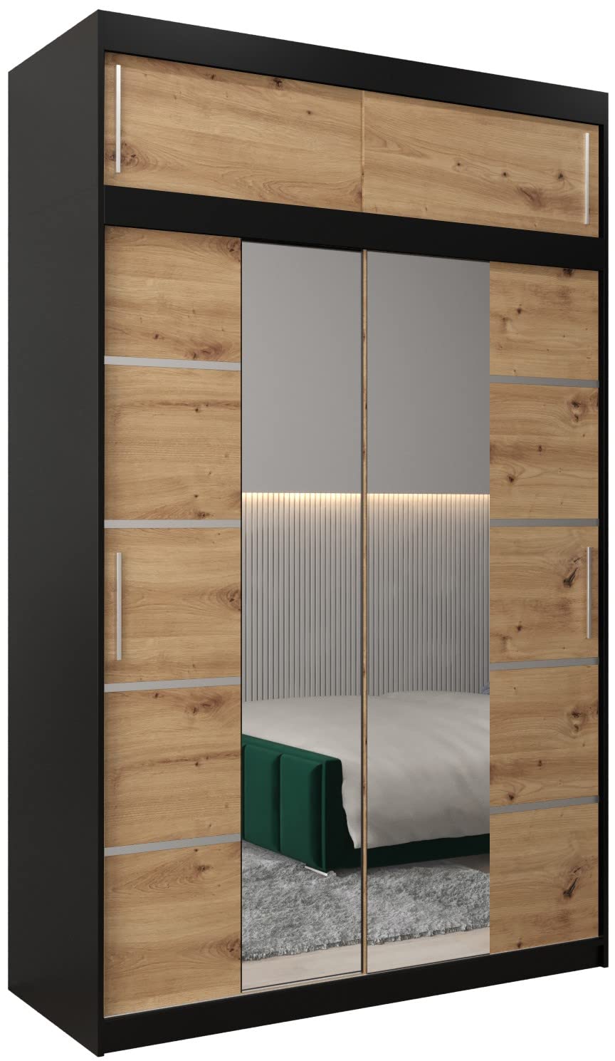 MEBLE KRYSPOL Verona 4 250 Bedroom Wardrobe Sliding Doors Cabinet with Mirror Wardrobe with Mirror Sliding Door Wardrobe Sliding Doors - 250 x 240 x 62 cm - Sonoma with Extension