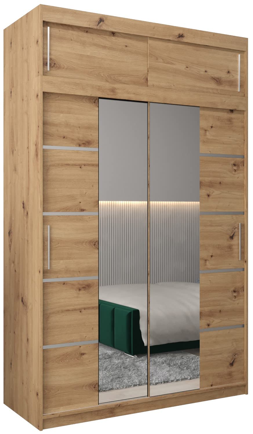 MEBLE KRYSPOL Verona 4 250 Bedroom Wardrobe Sliding Doors Cabinet with Mirror Wardrobe with Mirror Sliding Door Wardrobe Sliding Doors - 250 x 240 x 62 cm - Sonoma with Extension