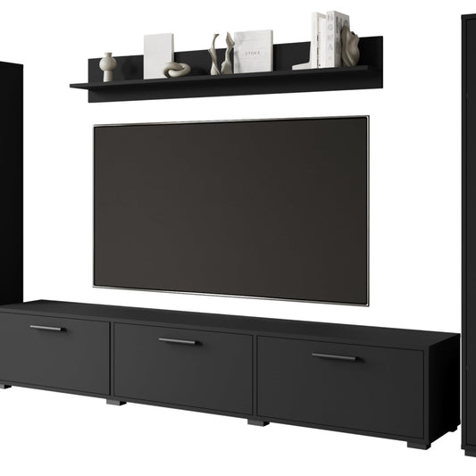 MINIO go for it - Living Room Wall Unit 4-Piece Toga, Living Room Furniture Set, 1x TV Lowboard, 2x Tall Cabinet, 1x Wall Board, Living Room Furniture Complete, Living Room Set - Colour Wotan Oak