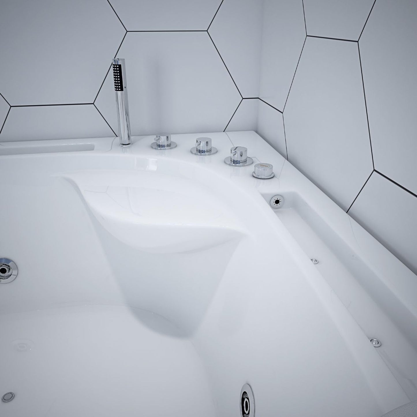 Tronitechnik® Eckwhirlpool Andros 160x160 Eckwanne Badewanne mit Whirlpool und Airpool Unterwasser LEDs inkl. Spülfunktion des Rohrsystems