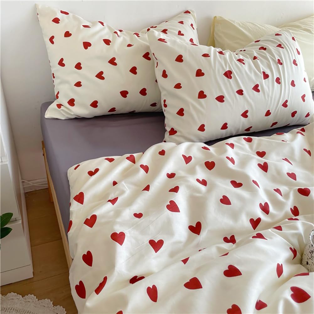 AShanlan Girls' Pink Hearts Children's Bed Linen 135 x 200 cm Pillowcase 80 x 80 cm Grey Pink Reversible Children's Bedding Set 100% Microfibre Duvet Cover with Zip