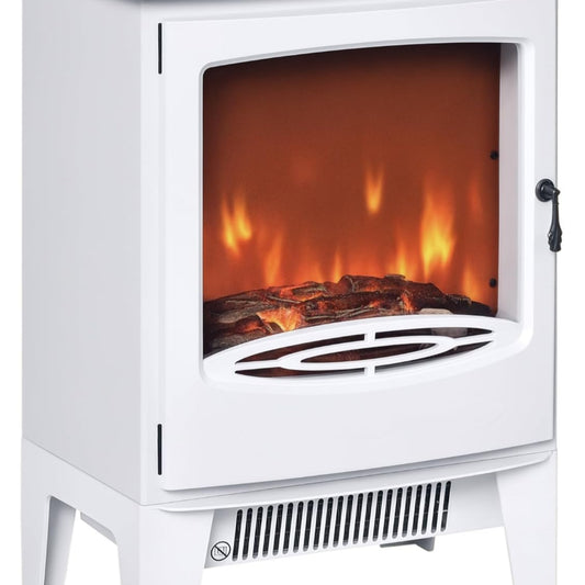 HOMCOM LED Electric Fireplace Standing Fireplace with Flame Effect 900/1800 W Metal ABS Plastic Glass White 39 x 26 x 54.8 cm