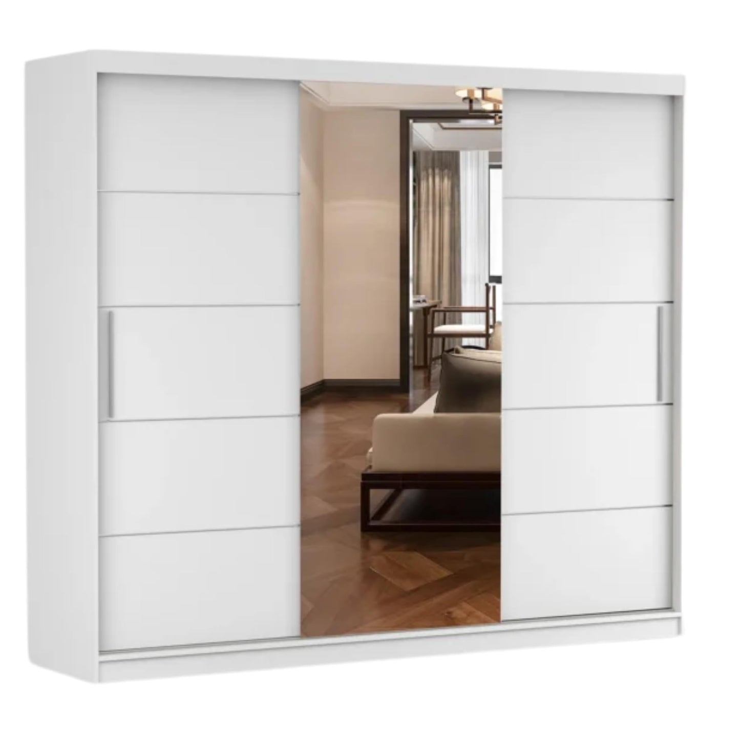 Fabryka Mebli Idźczak Kleiderschrank mit Spiegel, Schiebetüren - Weißer Schwebetürenschrank, Schlafzimmerschrank - 61 x 250 x 218 cm - Schrank für Schlafzimmer, Wohnzimmer, Garderobe