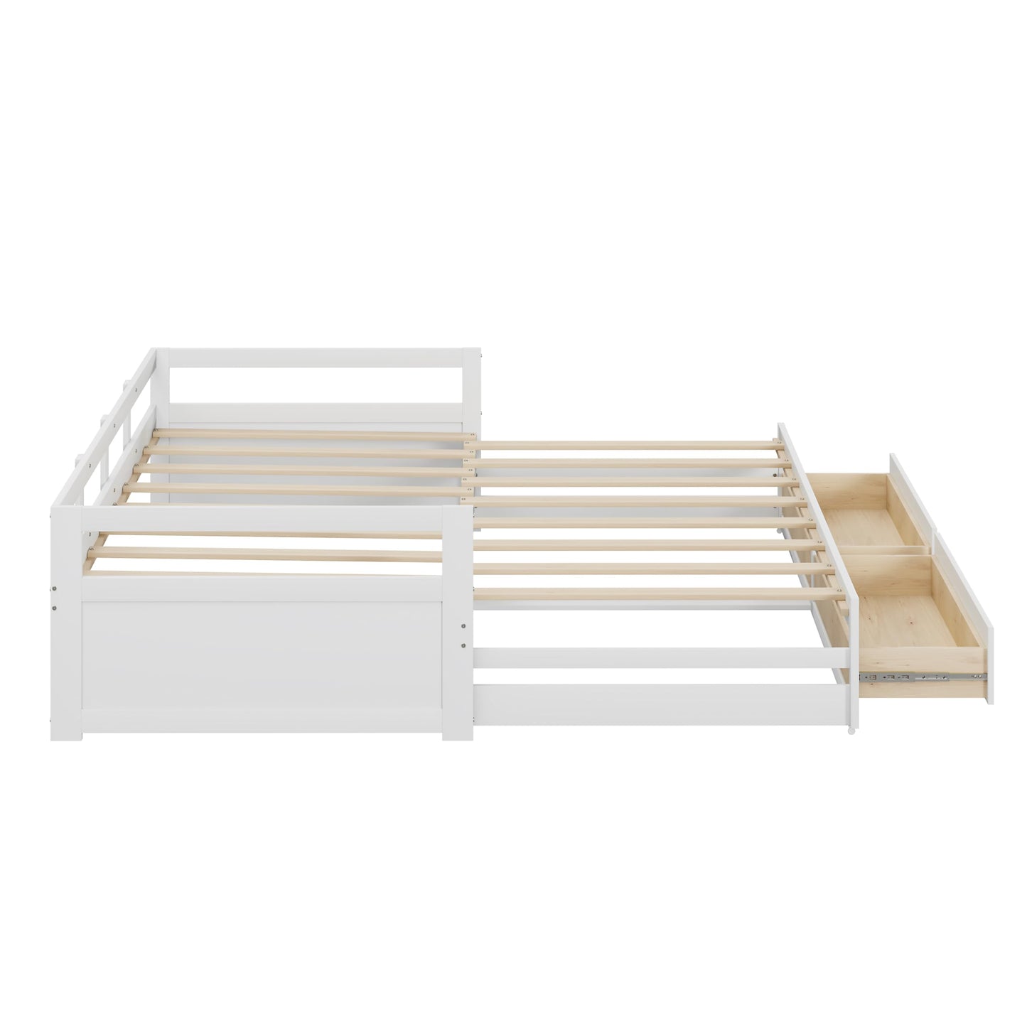 Merax Hausbett 90x200 cm mit 2 Schubladen, für 2 Kinder Doppelbett, Vielseitiges Holz Baumhausbett für Mädchen & Jungen, Stabil Spielbett Gitterbett mit Rausfallschutz und Lattenrost, Weiß