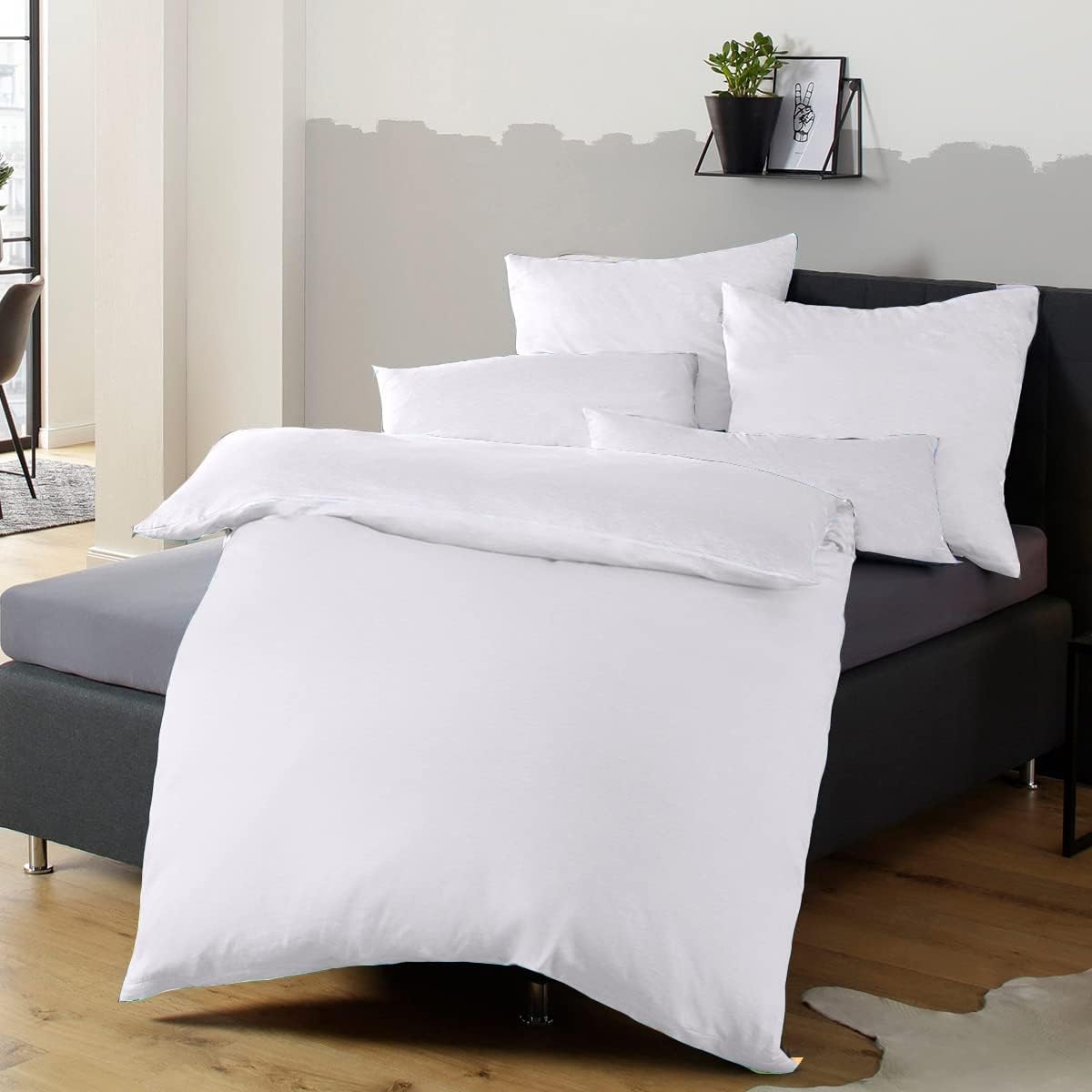 Soifox Bed Linen Set, Grey Anthracite, Microfibre, Non-Iron and Wrinkle-Free Duvet Cover 200 x 200 cm with Set of 2 Pillowcases 80 x 80 cm, Bed Linen with Zip