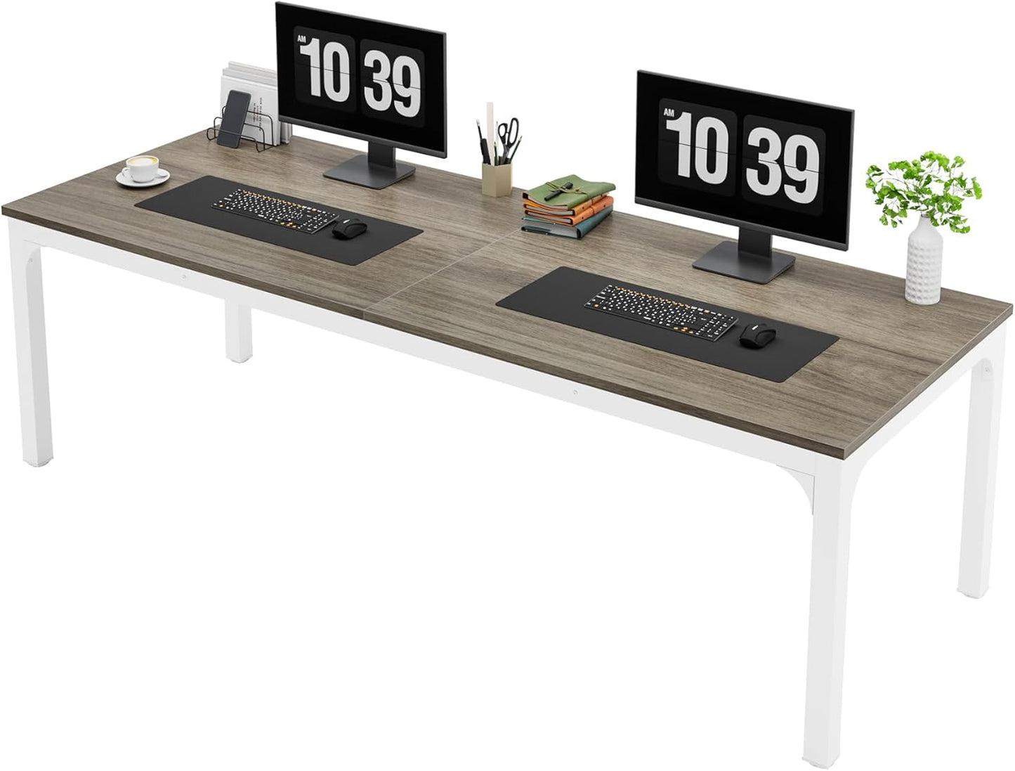 Tribesigns Schreibtisch Computertisch 200 x 70 x 75 cm Doppelter langer Schreibtisch, PC Tisch Bürotisch Arbeitstisch Esstisch Büro-Möbel Computertisch Konferenztisch für Home Office, Rustikales Braun