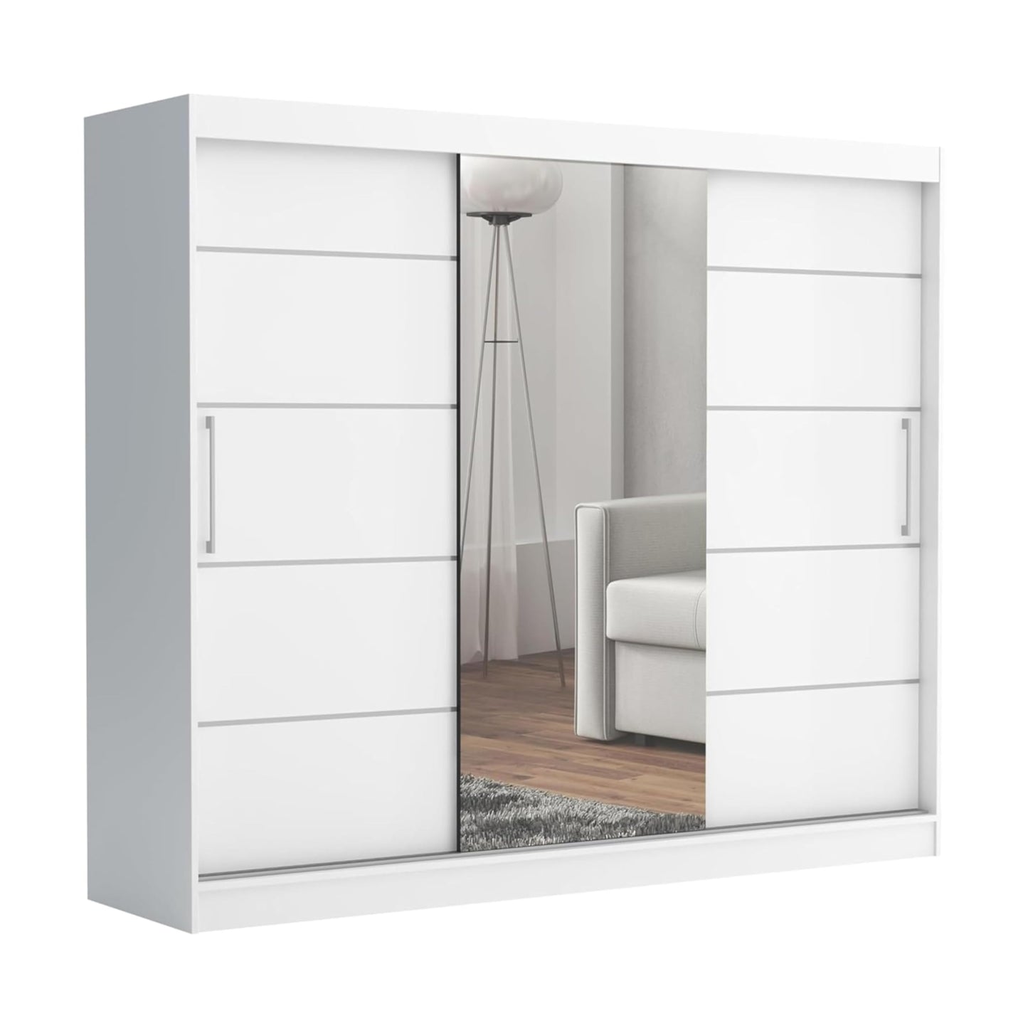 Brent - Kleiderschrank mit Spiegel und Schubladen 235cm Breit Chelsea Tomy, Schwebetürenschrank mit Spiegel, Schlafzimmerschrank, Kleiderschrank Schwarz