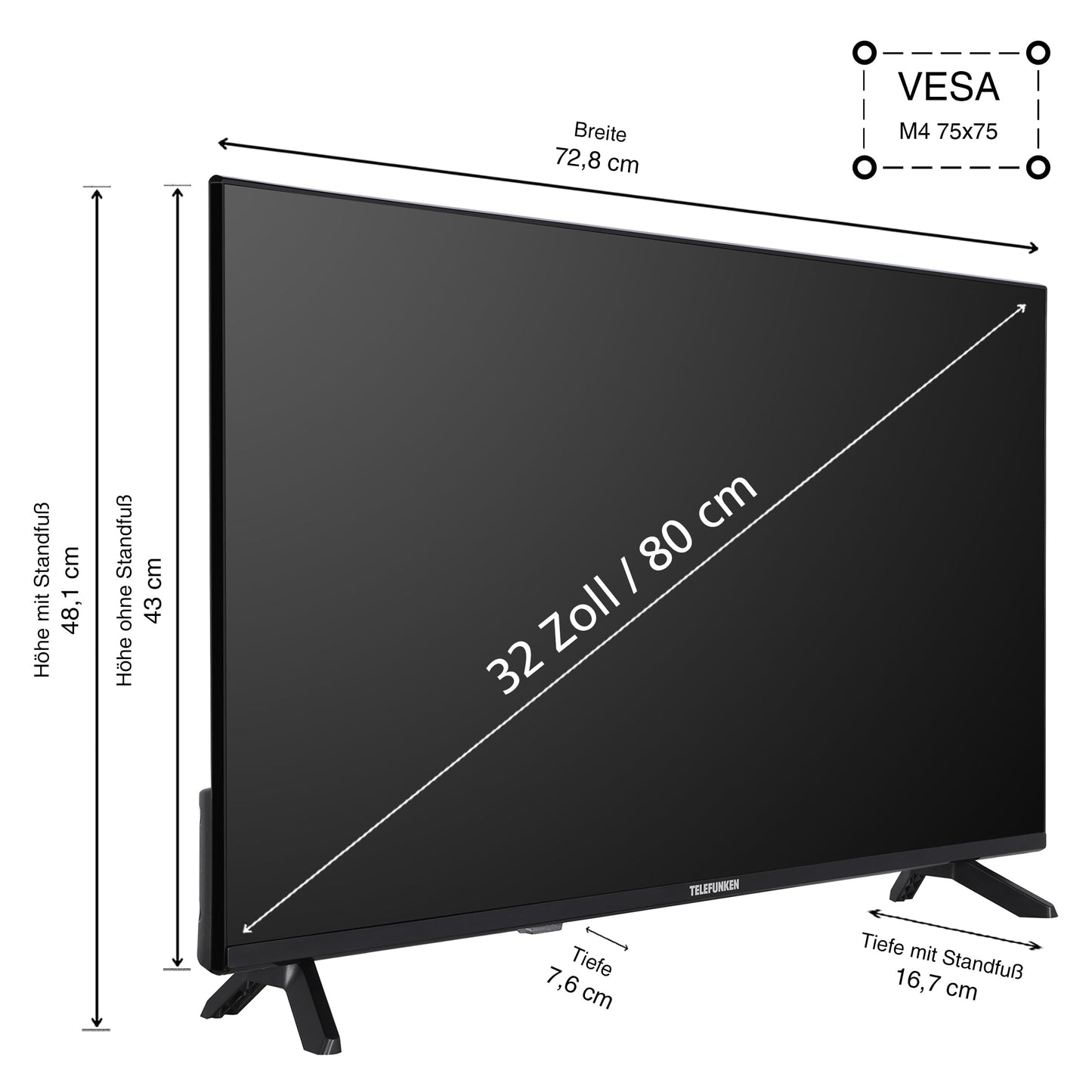 TELEFUNKEN QLED TV 32 Inch TV Full HD Android Smart TV (HDR, Triple Tuner, Bluetooth) QF32AN750S
