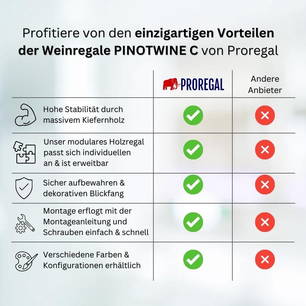 PROREGAL Weinregal PINOTWINE C | HxBxT 87,2x63,2x26,5cm | 42 Flaschen | Massives Kiefernholz | Natur unbehandelt | Weinhalter Weinständer Flaschenständer Flaschenregal Holzregal