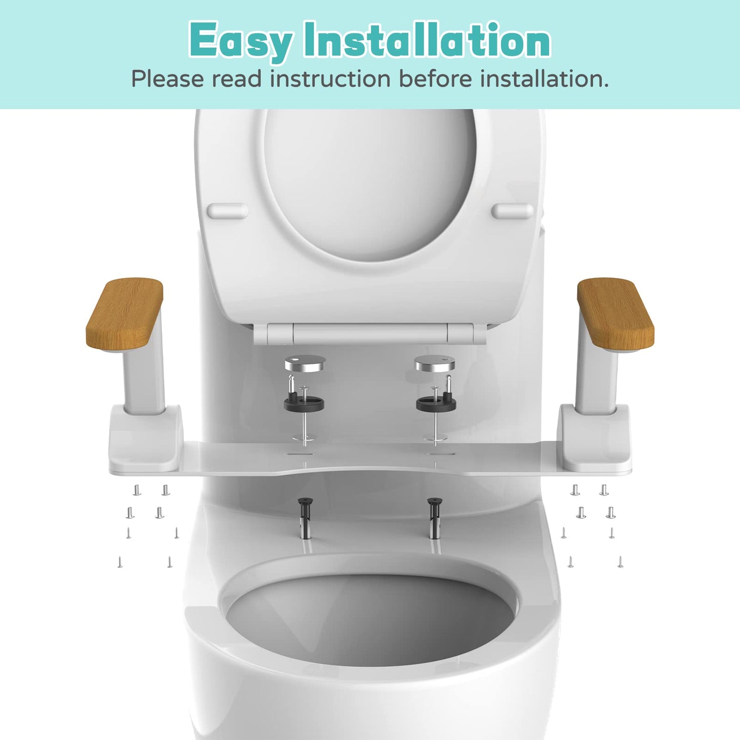 Heuffe Mobile WC Aufstehhilfe & Aufstehhilfe Toilette Klappbar,Ohne Bohren Toilettengriff mit Armlehnen und Haltegriff - Für Senioren/Behinderte, Toilettenstützgestell für Unterwegs(Holz)