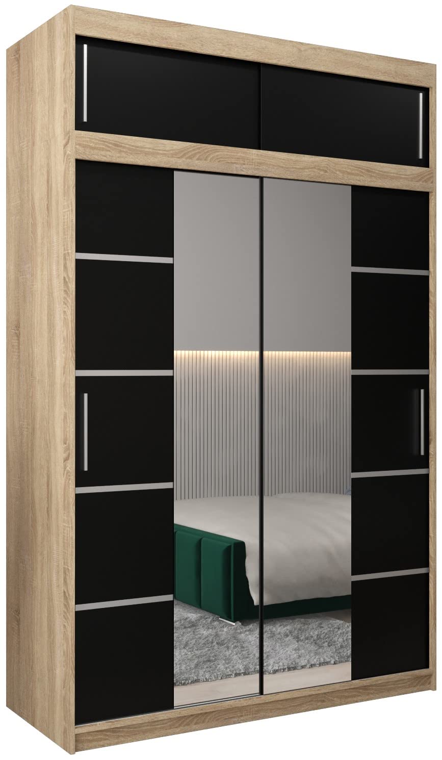 MEBLE KRYSPOL Verona 4 250 Bedroom Wardrobe Sliding Doors Cabinet with Mirror Wardrobe with Mirror Sliding Door Wardrobe Sliding Doors - 250 x 240 x 62 cm - Sonoma with Extension