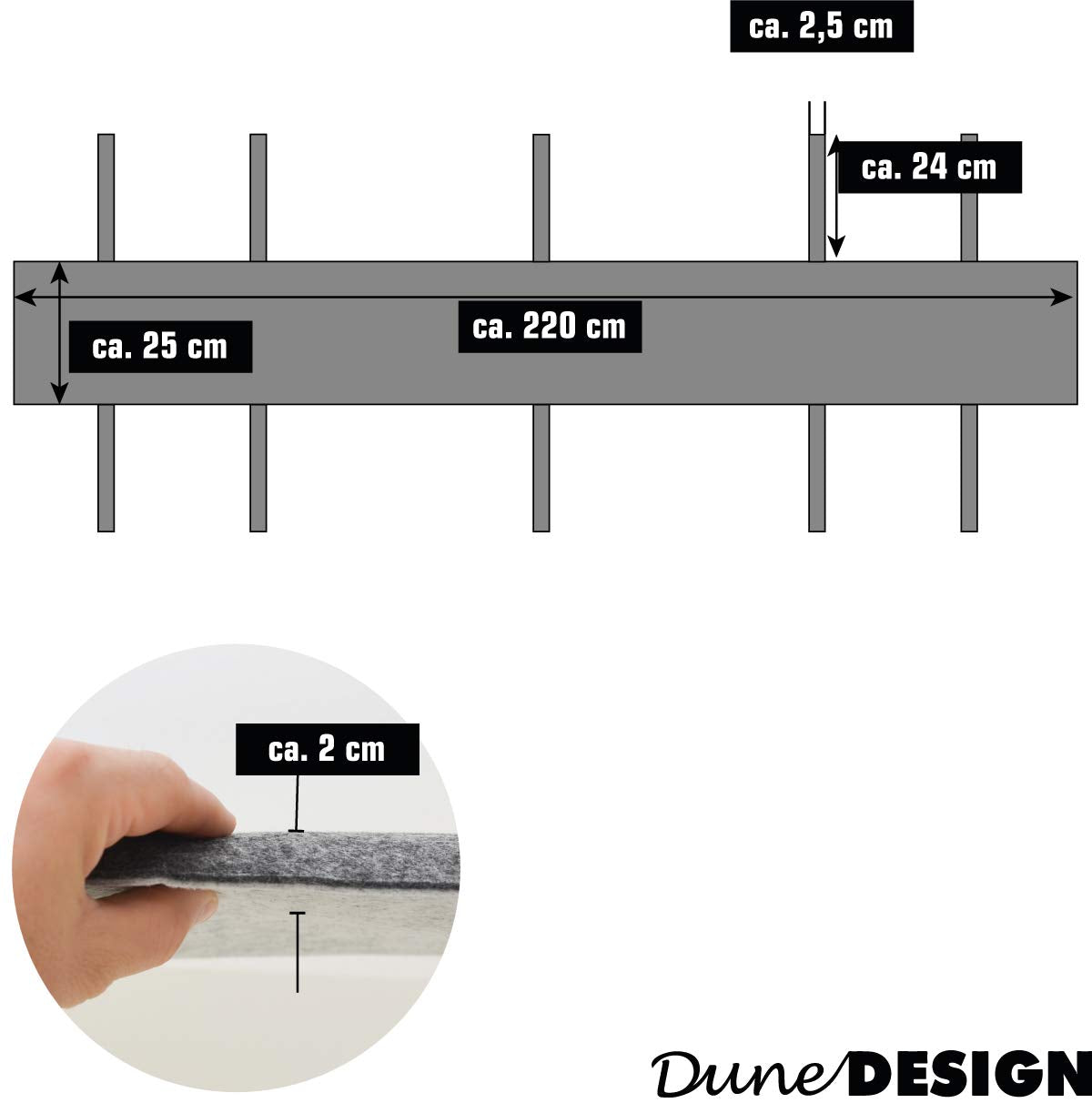 DuneDesign 2er Set: 180 cm Filz Bierbank Polster - 2 cm Dicke Bierbank Kissen zum Wenden - 180x28 Sitzauflagen Bierzeltgarnitur - Sitzpolster für Bierbänke Deko Bierzeltgarnitur Bierbankauflagen Set