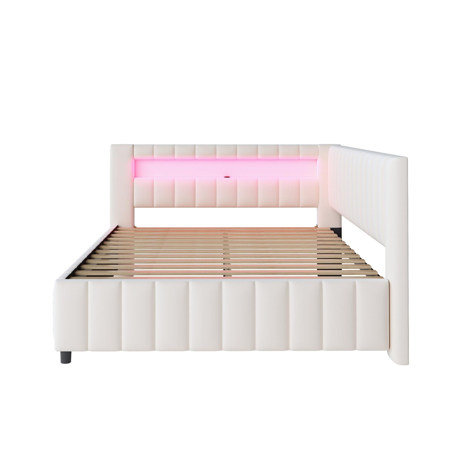 KEYIDE Upholstered Sofa Bed, 140 x 200 cm with LED Lighting and USB Charging, Bed Frame with Wooden Slatted Frame, Day Bed, Guest Bed, Youth Bed, Velvet Fabric, Without Mattress (Grey, 140 x 200)