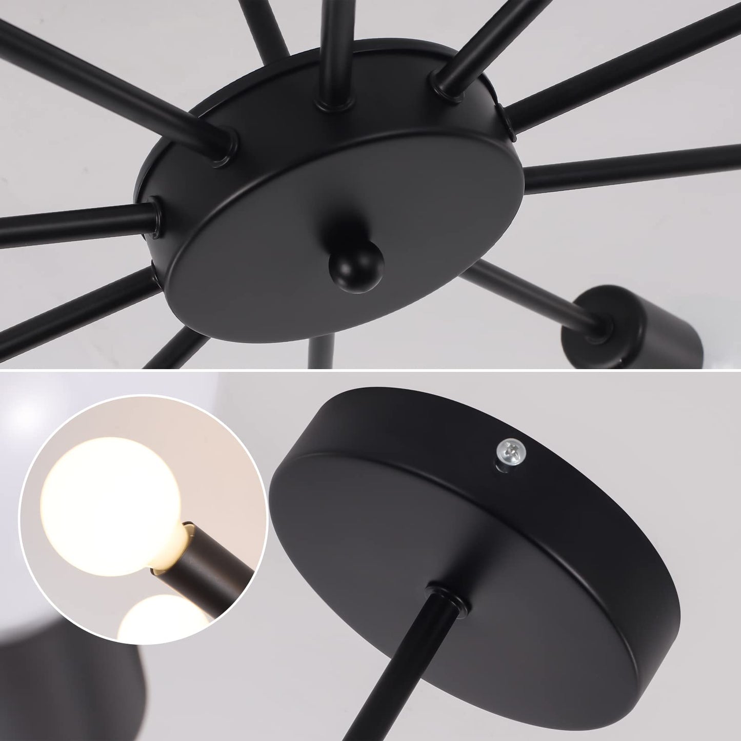 JIINOO 10 Lights Modern Chandelier Ceiling Light Gold Industrial Ceiling Lamp Medieval Semi Flush Mount Chandelier Ceiling Light for Kitchen Dining Room Living Room Bedroom Lighting