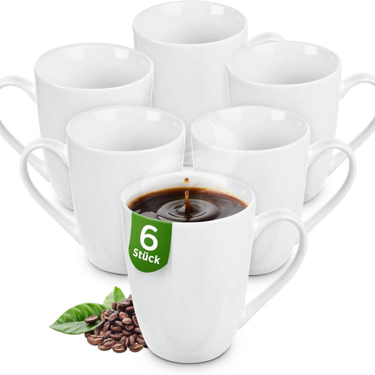 KONZEPT Kaffeebecher aus Porzellan 300 ml, Kaffeetassen Set 6er, Tassen zum Bemalen mit Henkel, Teetassen in Weiß