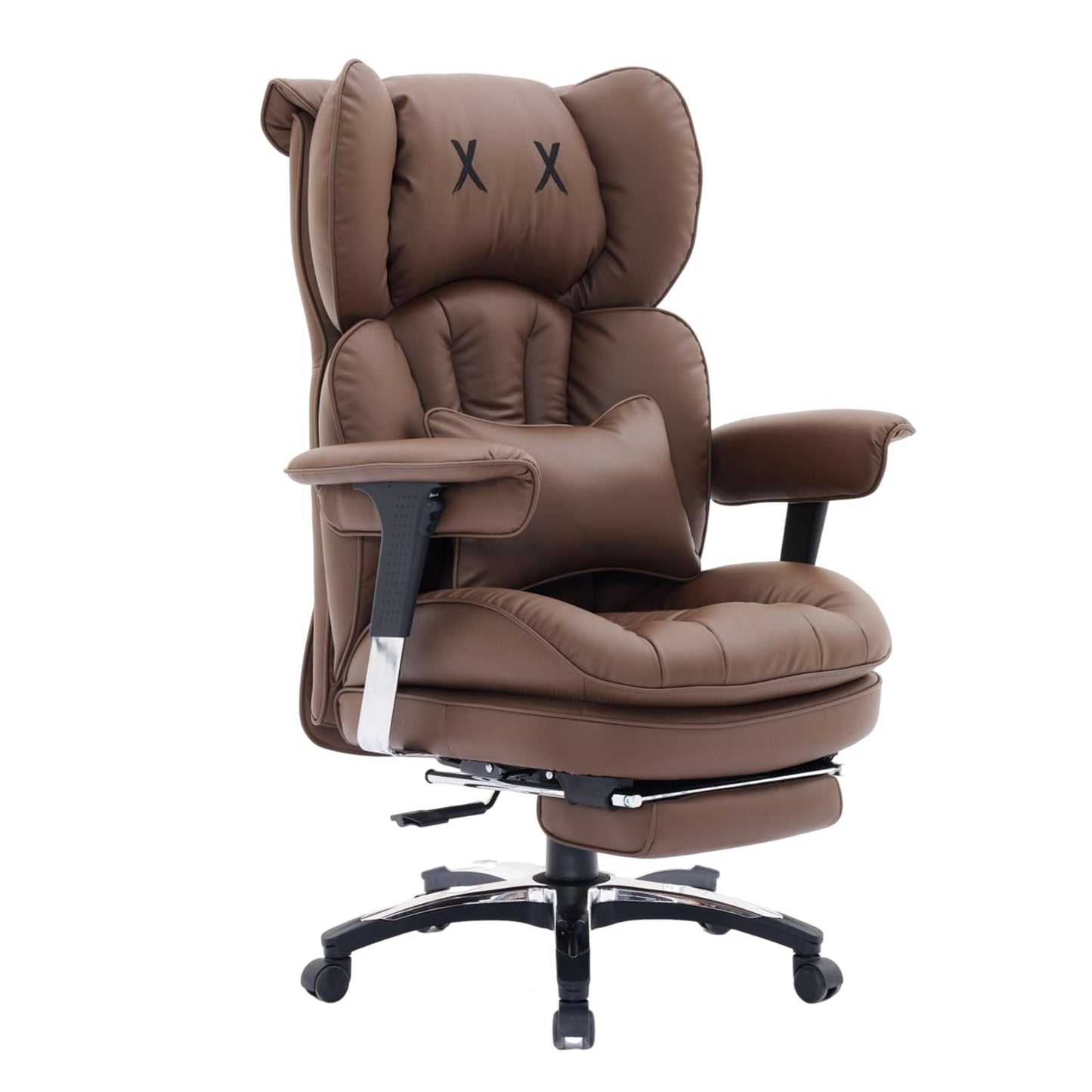 Efomao Bürostuhl, X-Stickerei Big and Tall Stuhl aus PU Leder für Zuhause, Verstellbarer Hochlehner Computer Gaming Stuhl, 200 kg drehbarer Chefsessel mit Fußstütze und Lendenwirbelstütze, Weiß