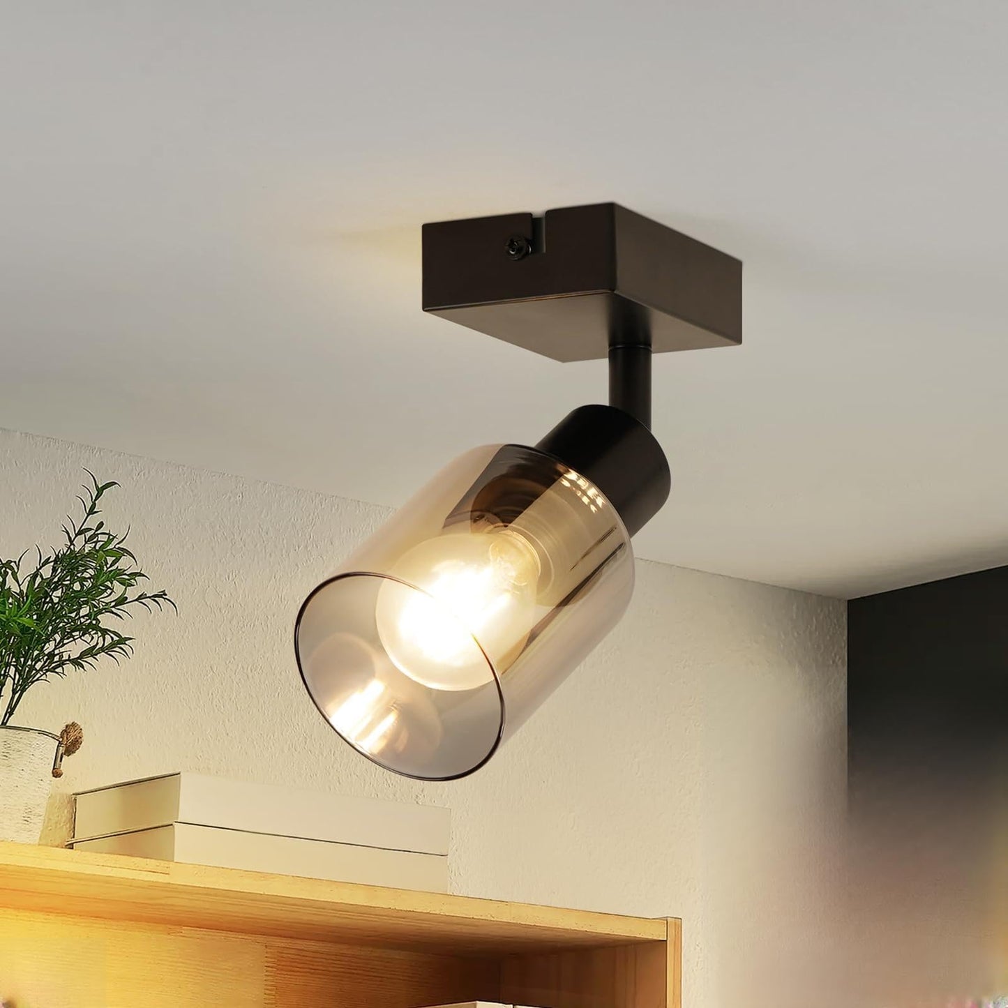 Kowanie Deckenlampe Vintage 6 flammig: Industrial Wohnzimmerlampe Schwarz Deckenleuchte Wohnzimmer retro Kronleuchter aus Glas Deckenbeleuchtung inkl. 6 × E14 2700K Leuchtmittel für Küche