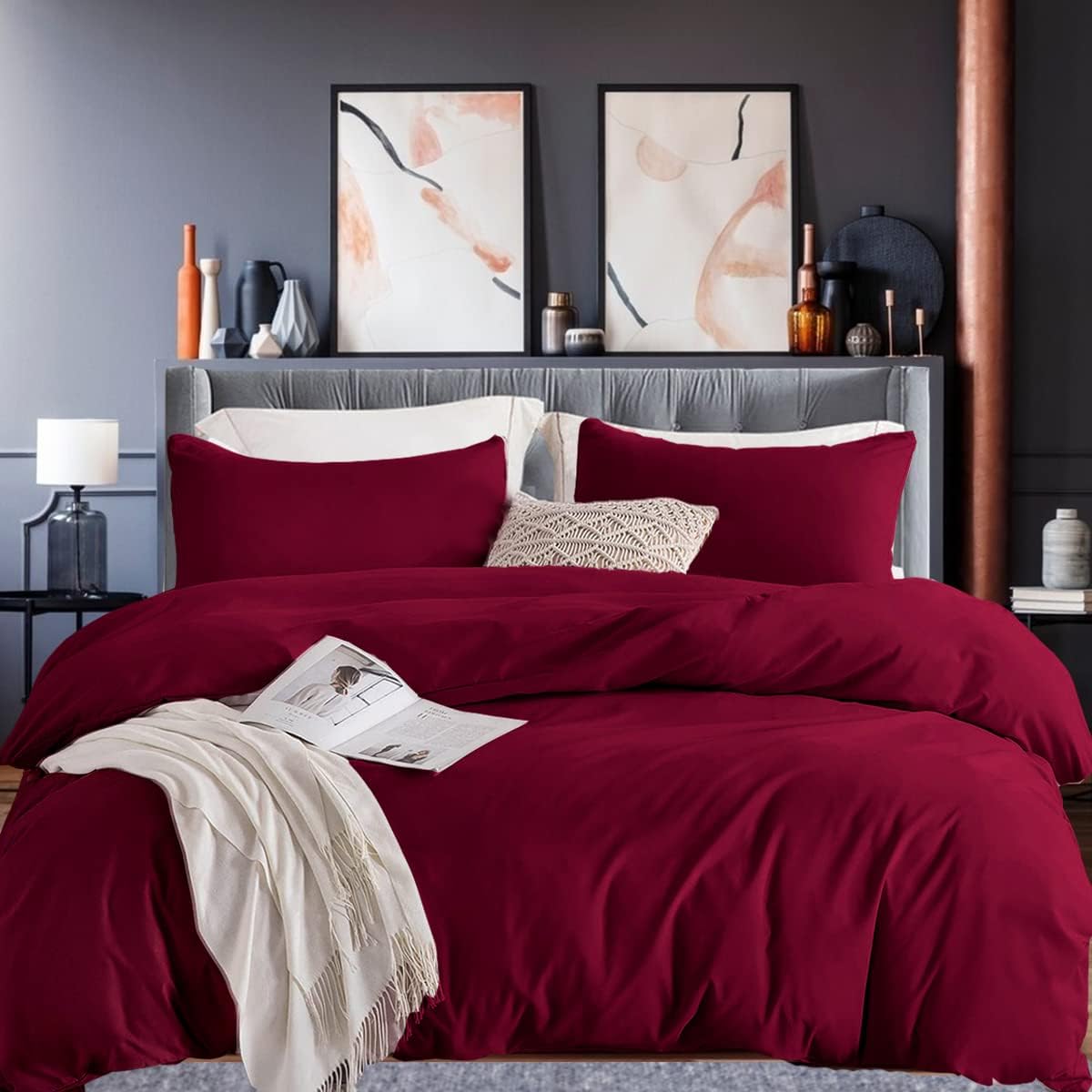 Soifox Bed Linen Set, Grey Anthracite, Microfibre, Non-Iron and Wrinkle-Free Duvet Cover 200 x 200 cm with Set of 2 Pillowcases 80 x 80 cm, Bed Linen with Zip
