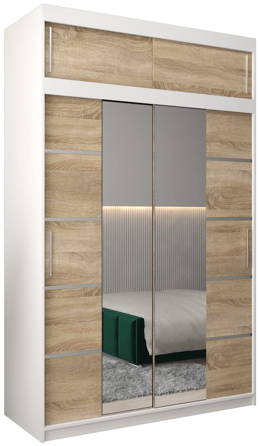 MEBLE KRYSPOL Verona 4 250 Bedroom Wardrobe Sliding Doors Cabinet with Mirror Wardrobe with Mirror Sliding Door Wardrobe Sliding Doors - 250 x 240 x 62 cm - Sonoma with Extension
