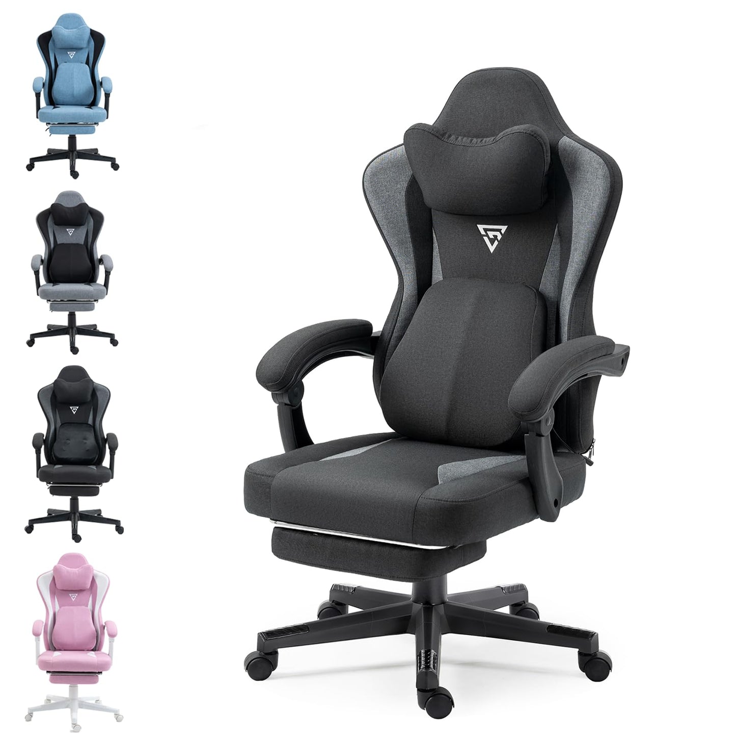 Vigosit Gaming Chair with Heated Massage Lumbar Support, Fabric Gamer Chair with Bag Spring Cushion and Footrest, Horse and High Gamer 150 kg Load Capacity (Pale Pink)