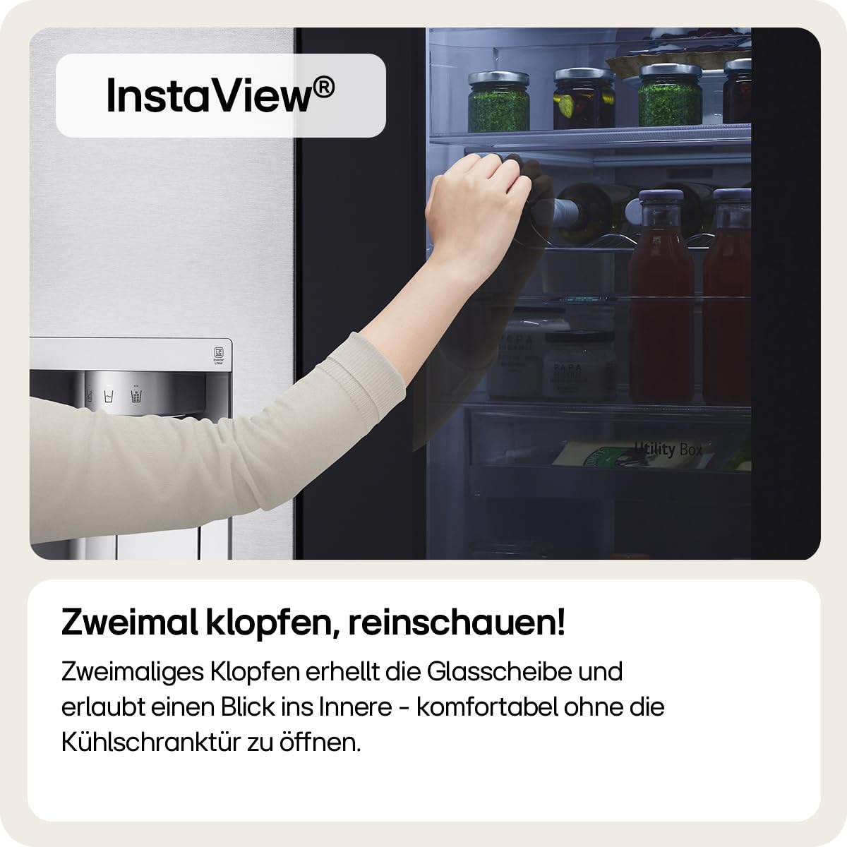 LG GSXE90MBDD Side by Side Kühlschrank mit InstaView Craft Ice | Door in Door | Crushed Ice -und Wasserspender EEK: Klasse D | 628 Liter Kapazität | Festwasseranschluss | Total No Frost