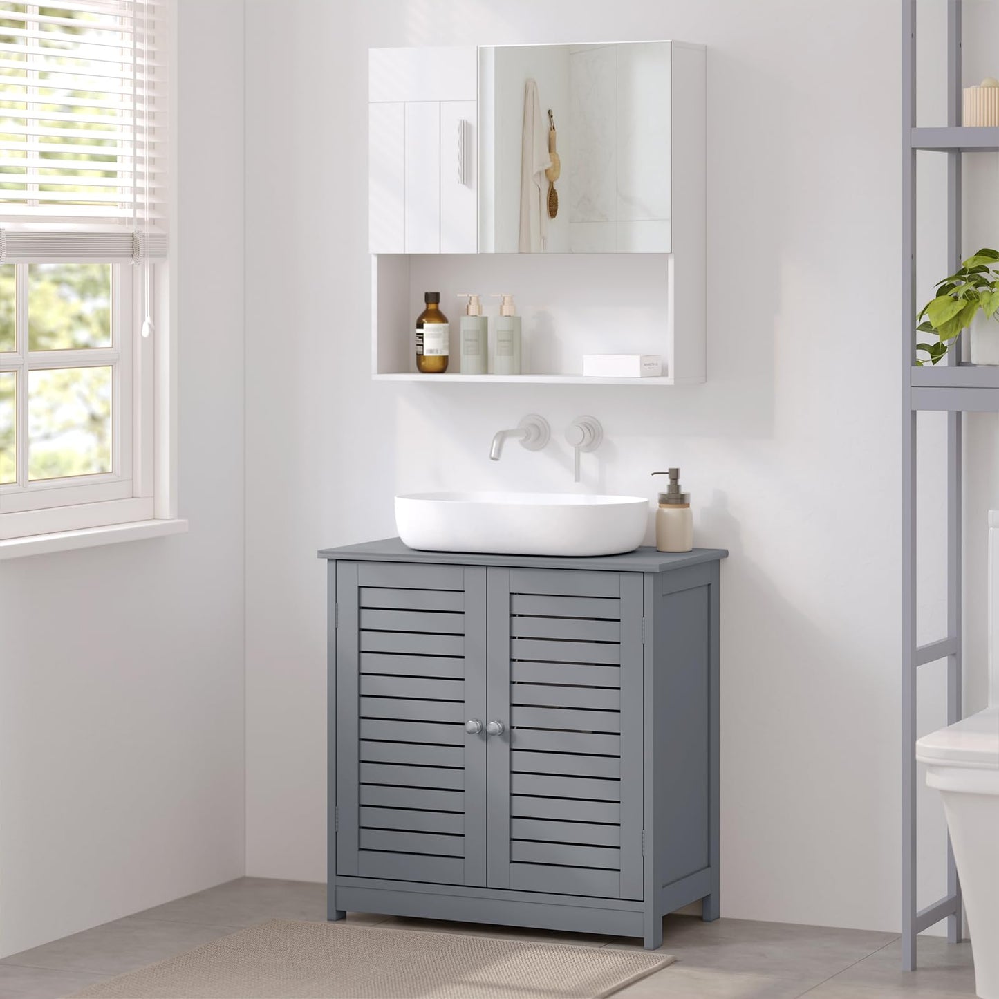 EUGAD Under Basin Vanity Unit Bathroom Cupboard with 2 Doors 60 x 30 x 60 cm, Bamboo