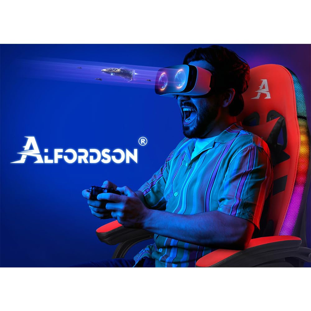 ALFORDSON Gaming Stuhl mit 8-Punkt Massage 12 Farben RGB LED-Licht, Bürostuhl Ergonomisch mit fußstützen, Kopfstütze Lendenkissen für Kinder Erwachsene, Schwarz