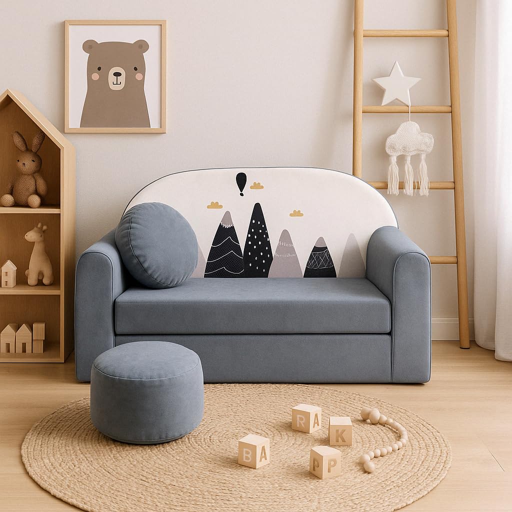 Children's Sofa with Sleep Function Foldable 3-in-1 Children's Sofa Play Sofa with Bed Function Girls Boys Bean Bag Mini Sofa Bed Children's Room Sleeping Chair (A39)