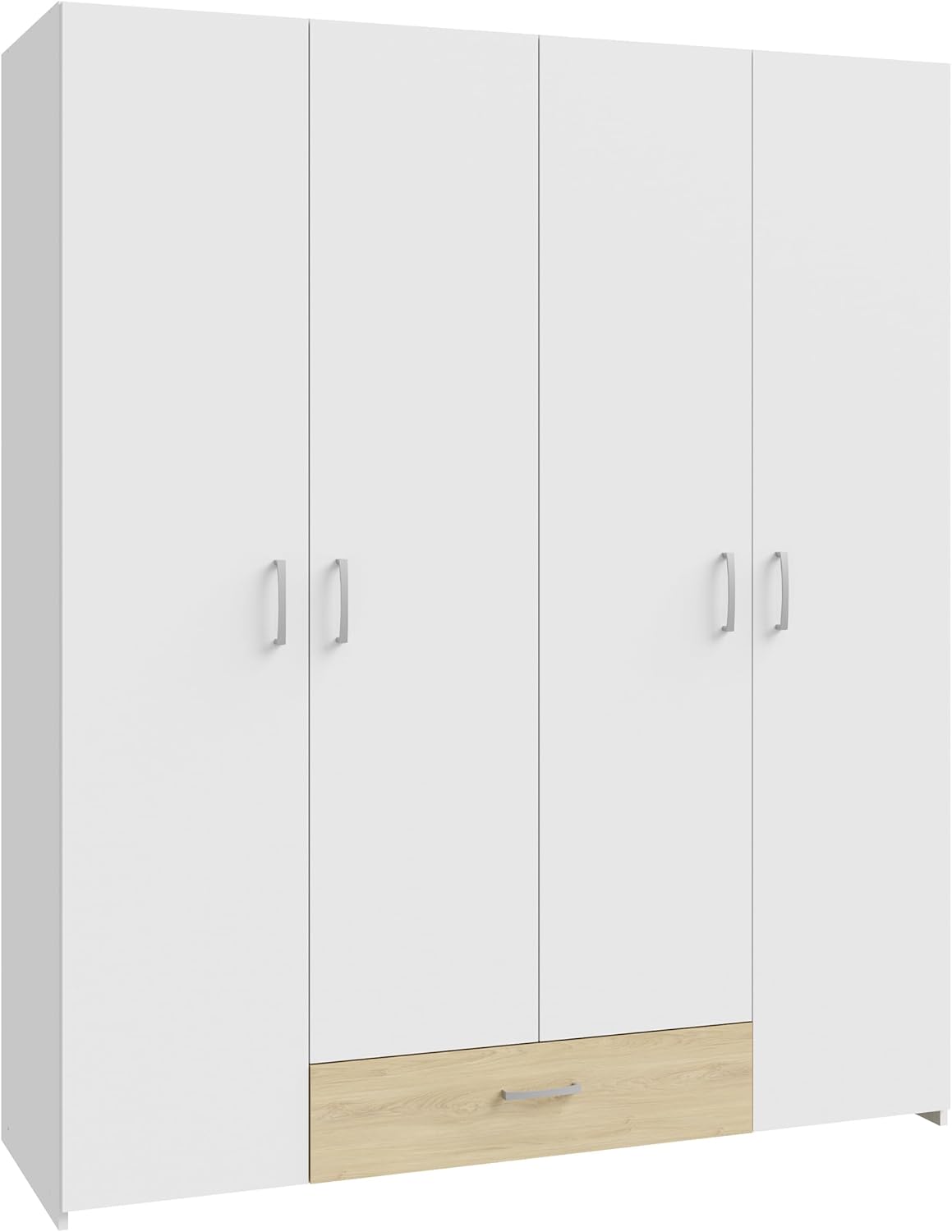 FORTE ECONOBOX Kleiderschrank 160, 4-türiger Schrank mit viel Stauraum, Holzwerkstoff, Weiß/Puccini Eiche, 159,1 cm breit, 190,5 cm hoch, 54,4 cm tief