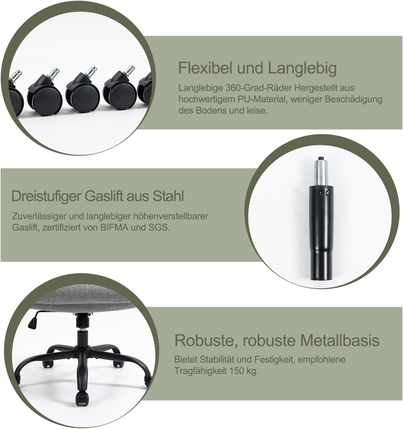 CASTLOVE Bürostuhl Ergonomisch Schreibtischstuhl Chefsessel Mit Gepolsterten Armlehnen Klappbar, H?henverstellung, Wippfunktion und Kopfstütze Bequem für Home-Office Bürostuhl 150kg Beige Stoff