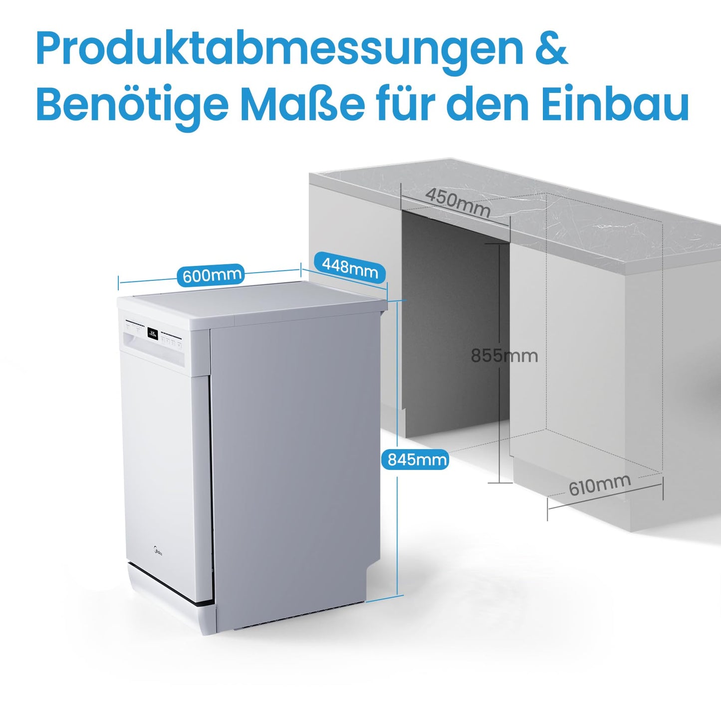 Midea SF 5.60NW14C Dishwasher 60 cm Freestanding & Undermountable, 14 MGD, Hygiene Care +, Zone Wash, 7 Programmes, Dishwasher 60 cm with WiFi, Start Delay, Automatic Door Opening, 44 dB