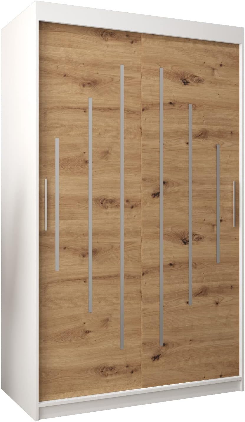 Kryspol Schwebetürenschrank York 250 cm Kleiderschrank mit Kleiderstange und Einlegeboden Schlafzimmer- Wohnzimmerschrank Schiebetüren Modern Design (Weiß)