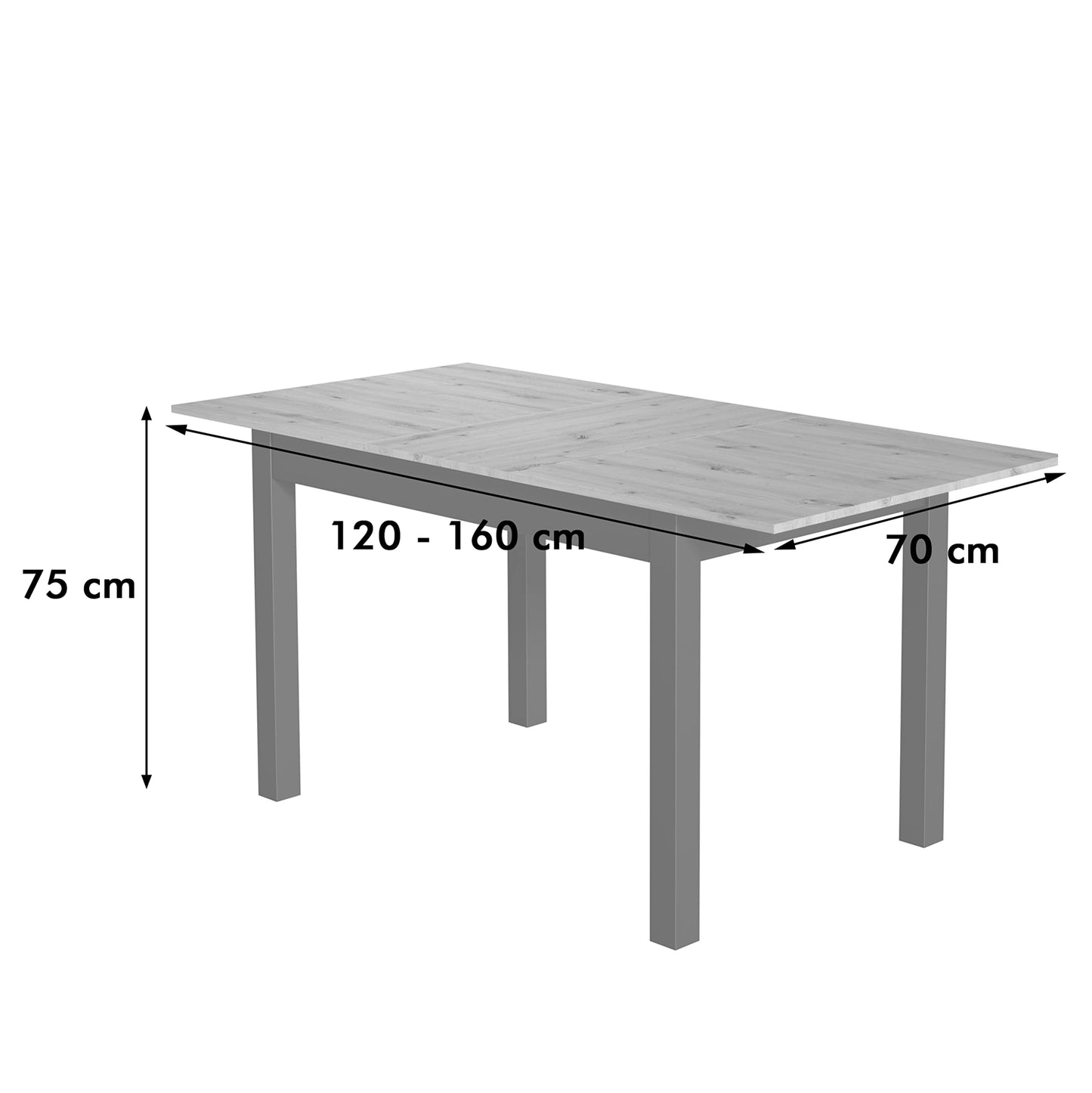 Newfurn Dining Table Wild Oak Dining Room Table Kitchen Table Dining Table II 120 x 76.5 x 70 cm (W x H x D) Extendible up to 160 cm including 40 cm Table Top Anthracite Kitchen Table Dining Table