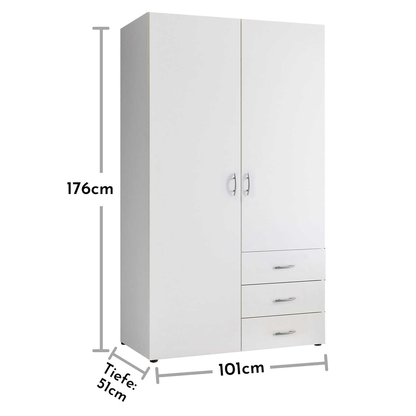 Harry Wardrobe White - Versatile Hinged Door Cupboard 3 Doors for Your Bedroom - 150 x 176 x 51 cm (W x H x D)