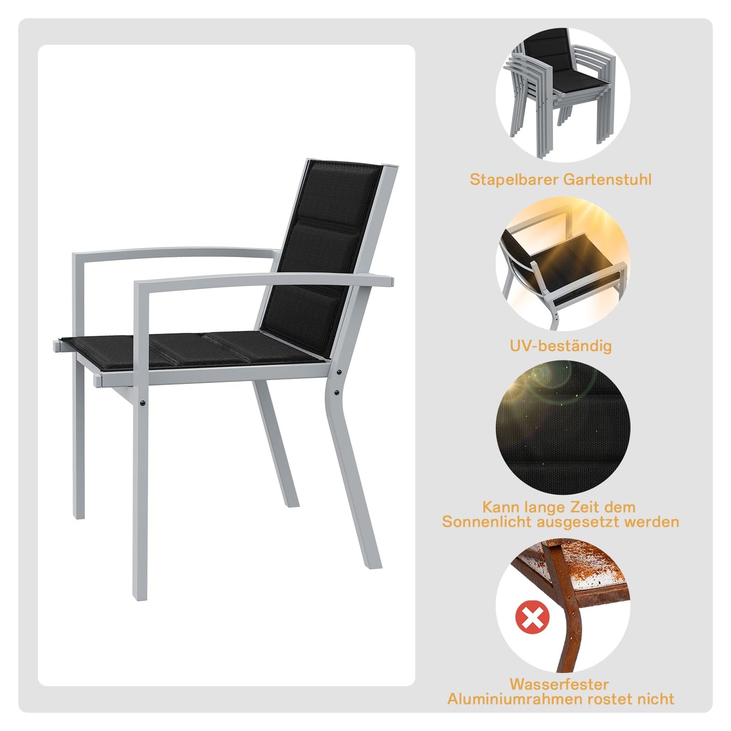 Devoko Garden Furniture Set for 8 People, 8 + 1 Aluminium Table and Chairs Set, Balcony Furniture, 8 Stackable Garden Chairs and 1 130/260 cm Stretchy Garden Table, Patio Furniture Sets Outdoor