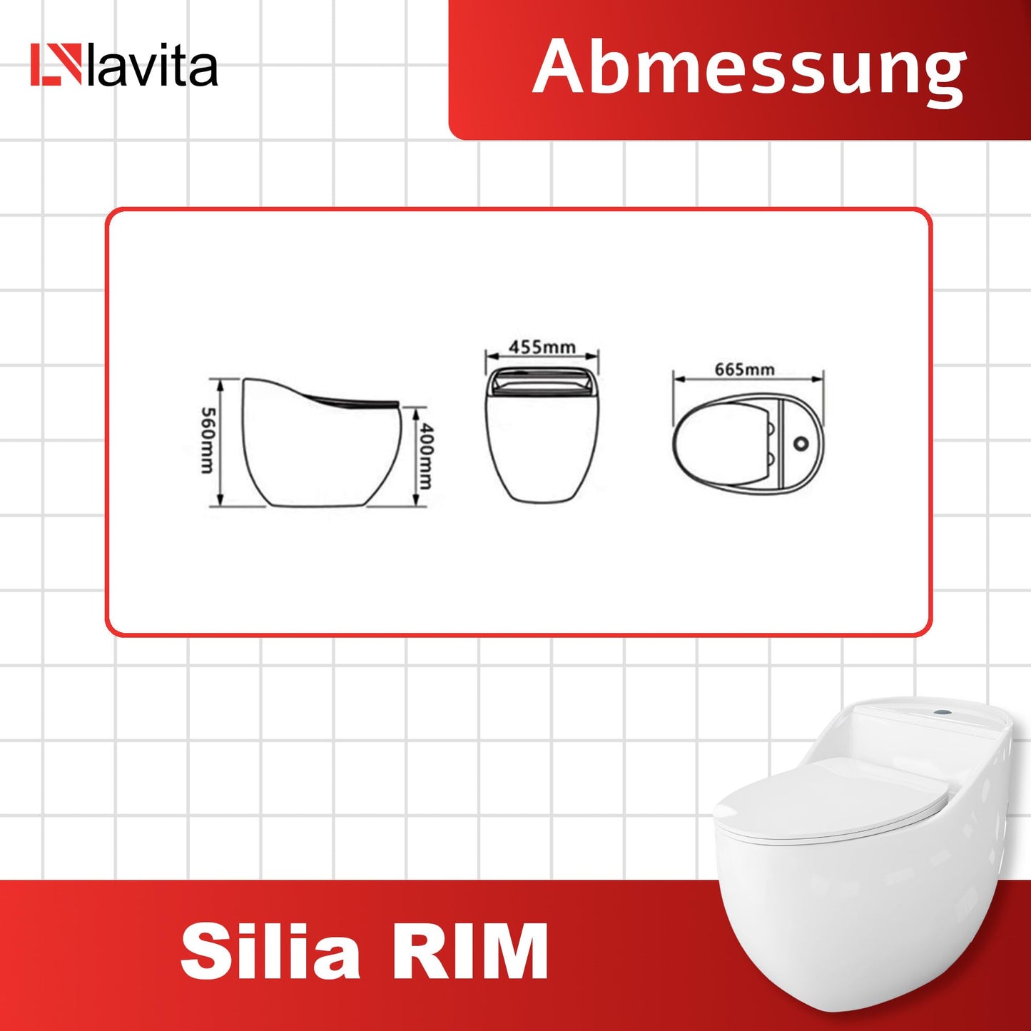 LAVITA Einteilige Stand-WC Mit Eingebautem Spülkasten SILIA RIM BLACK/GOLD LINE | Deckel Mit Absenkautomatik | Keramik Toilette Spülrandlos | Toilettenbecken Stehend + Anschlussstück